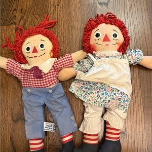 VINTAGE 16” Raggedy Ann and Andy Dolls Knickerbocker Made in Japan!